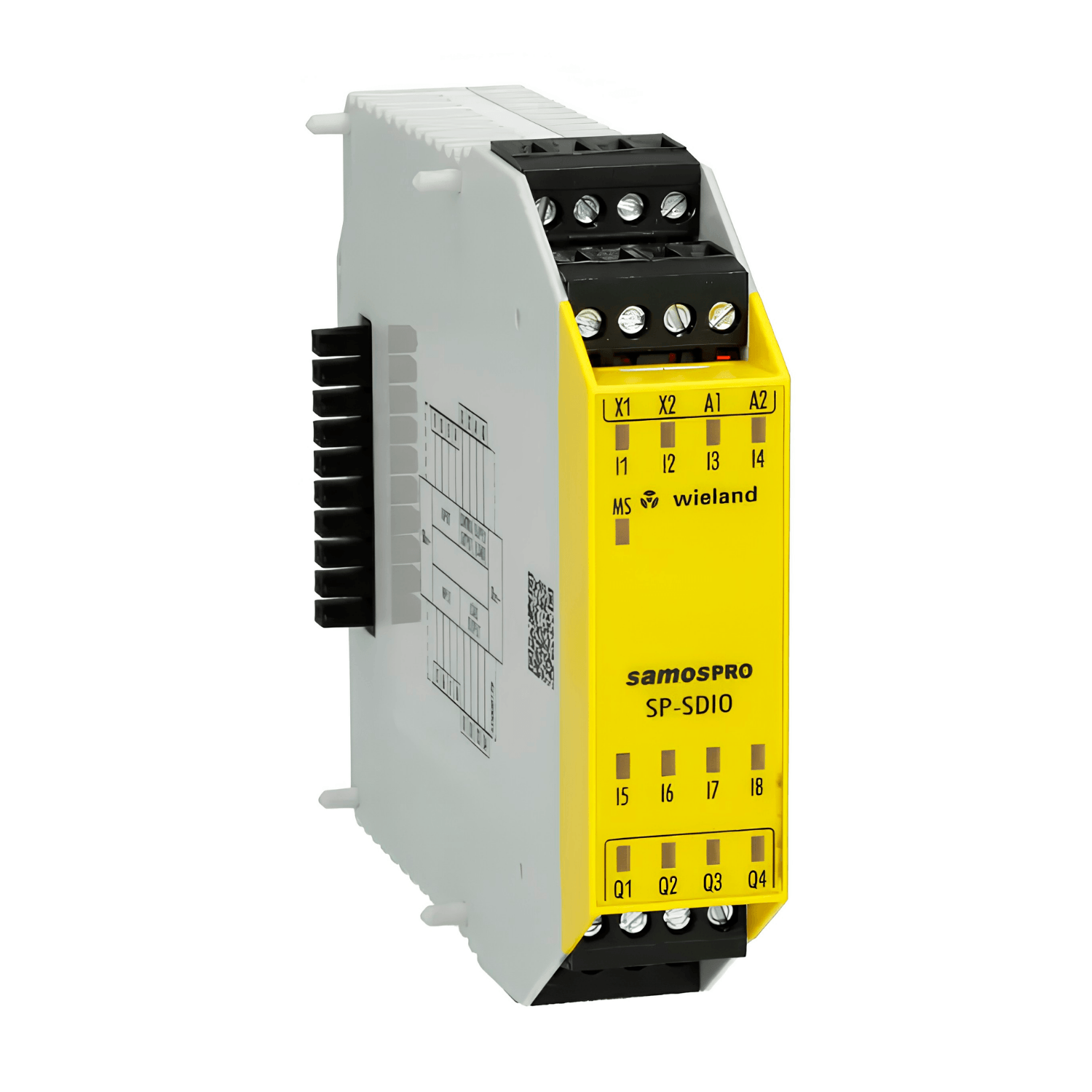 Módulo de expansão de entradas seguras Wieland SP-SDI8-P1-K-A 24Vcc com 8 entradas digitais seguras, certificação SIL 3 PL e Categoria 4, montagem em trilho DIN e terminais a parafuso para sistemas de segurança industrial