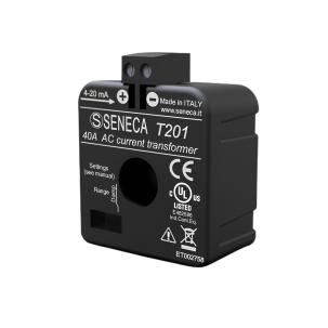 Transdutor de corrente CA/CA T201 Seneca 5-40A saída 4-20 mA loop powered IP20 para automação industrial