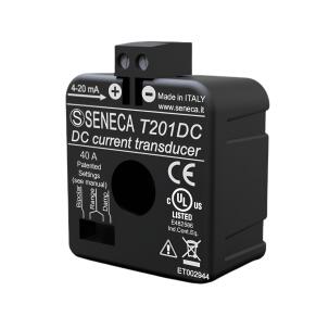 Transdutor de corrente CC/CC T201DC Seneca 0-40 A saída 4-20 mA loop powered IP20 para automação industrial