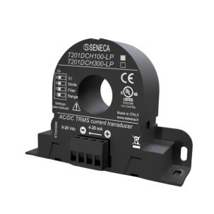 Transdutor de corrente CA/CC T201DCH100-LP Seneca efeito Hall até 100A saída 4-20 mA loop powered IP20