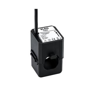 Transformador de corrente bipartido ELEQ 4Q3B03 com relação 75/1A, classe de precisão 3, abertura de 18mm, instalação clip-on, cabo de 3 metros e proteção IP20 para monitoramento de corrente elétrica