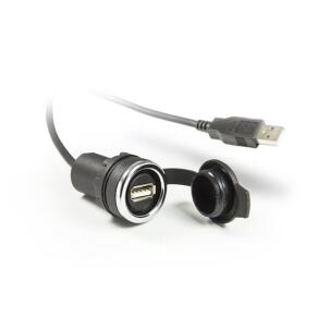 Conector USB Preto BUSB Plástico 22mm IP65 Cabo 1m